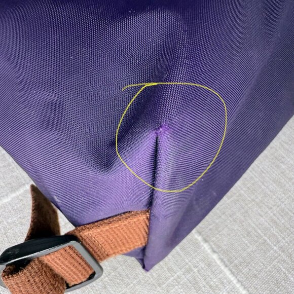 Longchamp Le Pliage Original Foldable Backpack - Purple Nylon & Brown Leather - Picture 7 of 14